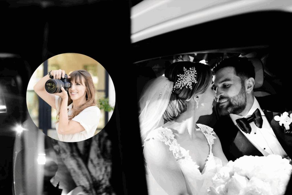 Bride and groom posing inside a car, captured to showcase the intimate moments preserved through same-day edits.